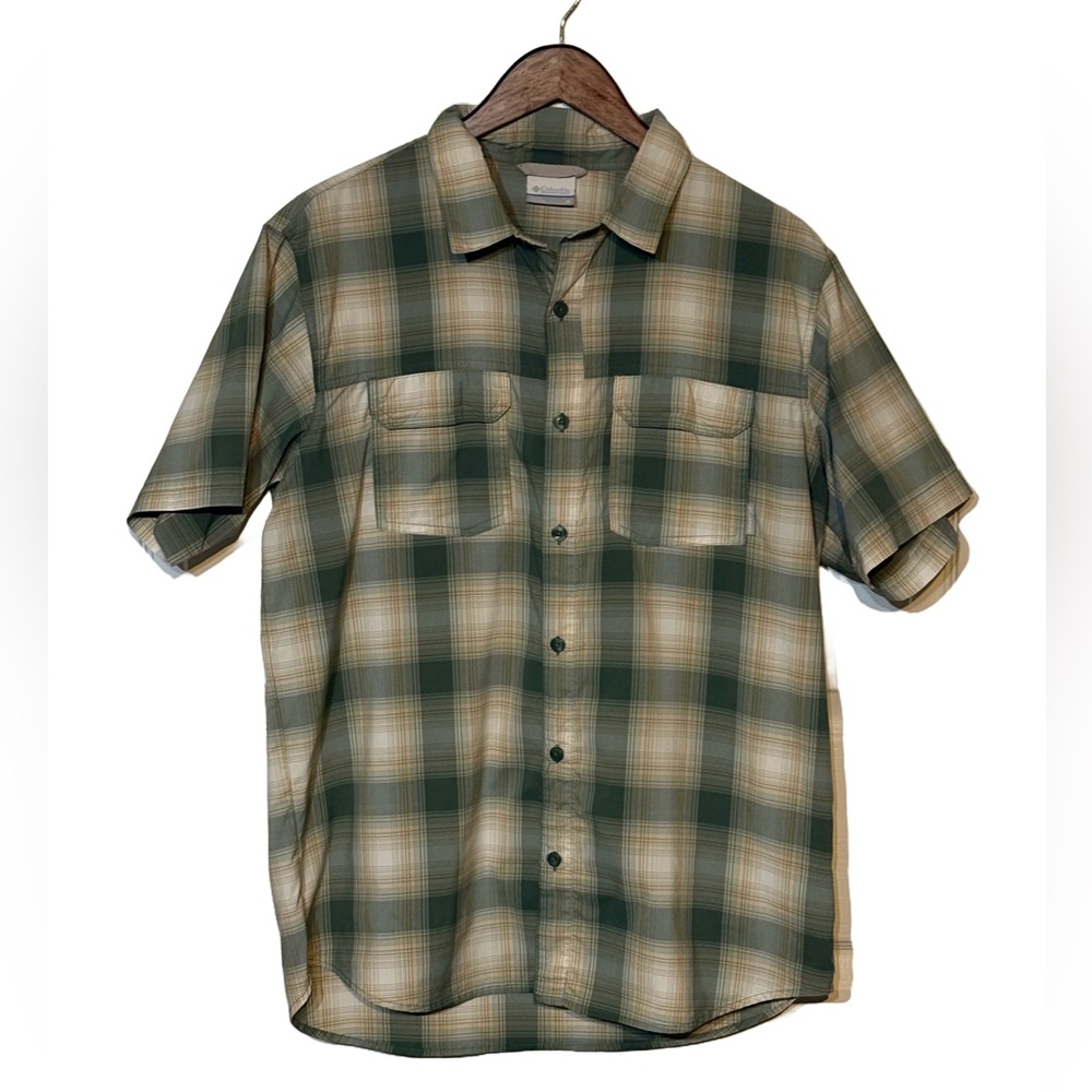 🧢 Columbia Men’s M Plaid Hiking Shirt • Nylon Blend • Travel Ready!